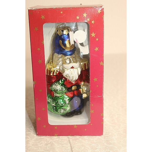 Vtg Montgomery Ward Soldier Nutcracker Soldier Holding Tree Bell Glass Ornament - Picture 15 of 16